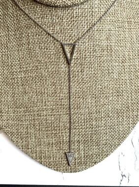 Rhinestone Arrow Y Necklace Silver Tone Y2K Dainty Y Drop 16"